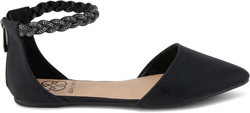 Daisy Fuentes Women’s Ankle-Strap D’Orsay Flats – Braided Embellished Strap, Pointed Toe, Zipper Closure – Comfortable Casual and Dressy Shoes in Saudi Arabia