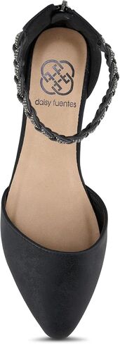 Daisy Fuentes Women’s Ankle-Strap D’Orsay Flats – Braided Embellished Strap, Pointed Toe, Zipper Closure – Comfortable Casual and Dressy Shoes in Saudi Arabia