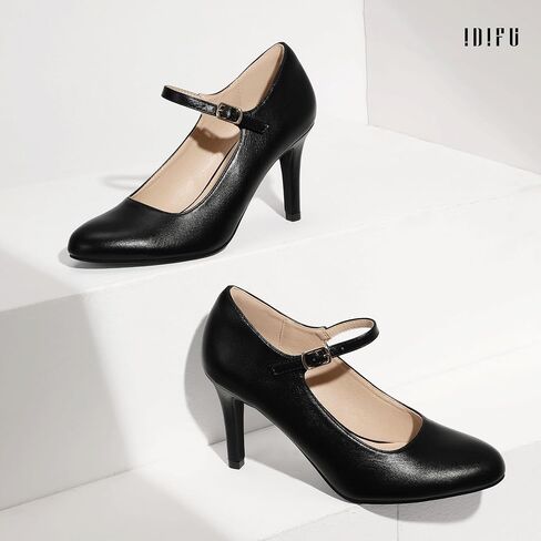 IDIFU IN4 Mary Jane Shoes Closed Toe High Heels Women's Pumps Comfortable Stiletto Ankle Strap Round Toe Dress Shoes for Women Wedding Bridal Work Vintage Classic Pumps Shoes in Saudi Arabia