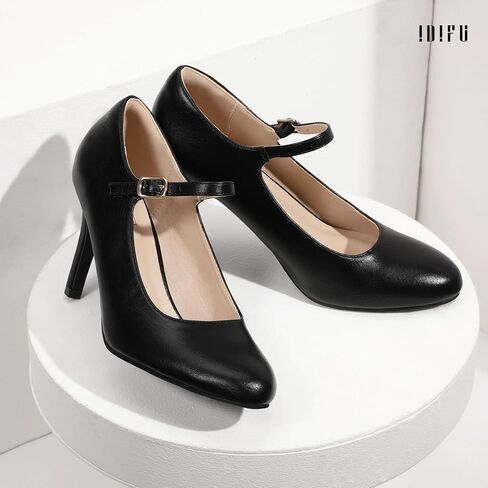 IDIFU IN4 Mary Jane Shoes Closed Toe High Heels Women's Pumps Comfortable Stiletto Ankle Strap Round Toe Dress Shoes for Women Wedding Bridal Work Vintage Classic Pumps Shoes in Saudi Arabia
