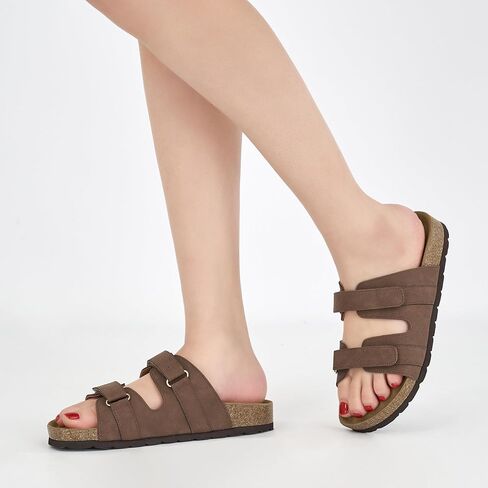 Alicegana Sandals for Women 2025 Flat: Comfortable Beach Walking Summer Vacation Slides Shoes with Adjustable Hook Loop in Kuwait