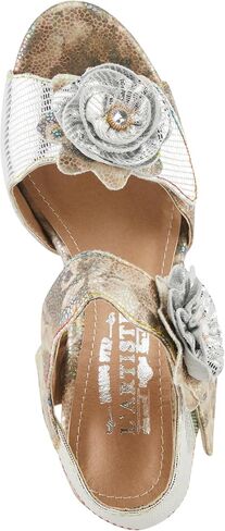 Spring Step L'Artiste Women's SMASHING Metallic Leather Sandals - Opulent Decorative Flowers, Sculpted Jewel Heel, Wearable Art Footwear in Saudi Arabia