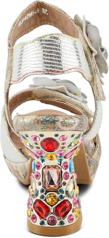 Spring Step L'Artiste Women's SMASHING Metallic Leather Sandals - Opulent Decorative Flowers, Sculpted Jewel Heel, Wearable Art Footwear in Saudi Arabia