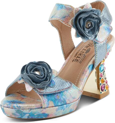 SPRING STEP L'Artiste Women's Smashing Leather Sandals - زهور مزخرفة فاخرة ، كعب جوهرة منحوت ، أحذية فن يمكن ارتداؤها in Saudi Arabia