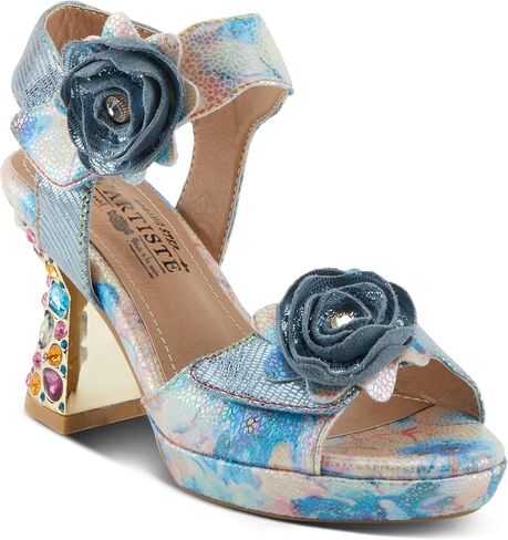 SPRING STEP L'Artiste Women's Smashing Leather Sandals - زهور مزخرفة فاخرة ، كعب جوهرة منحوت ، أحذية فن يمكن ارتداؤها in Saudi Arabia