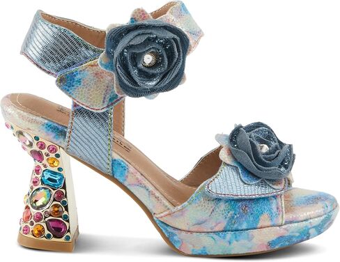 SPRING STEP L'Artiste Women's Smashing Leather Sandals - زهور مزخرفة فاخرة ، كعب جوهرة منحوت ، أحذية فن يمكن ارتداؤها in Saudi Arabia
