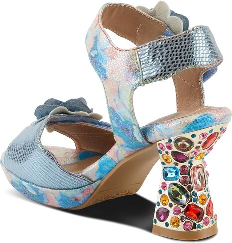 SPRING STEP L'Artiste Women's Smashing Leather Sandals - زهور مزخرفة فاخرة ، كعب جوهرة منحوت ، أحذية فن يمكن ارتداؤها in Saudi Arabia