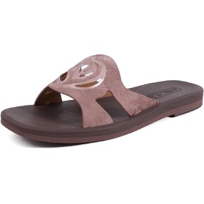 ONCAI Women's Flat Sandals Fashion Summer Dressy Sandals Casual Beach Flat Sandal For Woman Square Toe Comfortable Cushion Footbed Slip On Ladies Slides Women Size 6-11