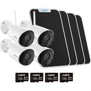 REOLINK Argus Eco 4 Pack Bundle - Solar Security Camera Outdoor Includes Solar Panel & SD Card (128GB), 3MP Nigh Vision, No Hub Needed,Local Storage, 2-Way Talk, Smart Detection