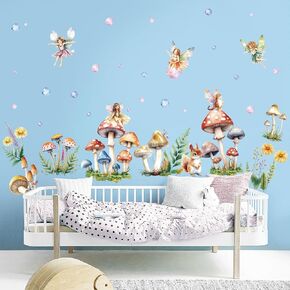 Removable Mushroom Fairy Wall Sticker Peel and Stick, Self-Adhesive Vinyl Fairy Tale Wall Decal, Wall Decor Art Home Decoration for Living Room Bedroom Nursery Playroom