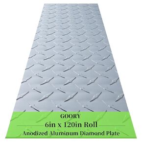 GOORY Silver Aluminum Diamond Plate - 8in x 120in Diamond Sheet Metal - Economy Type Roll Aluminum Tread Plate Sheet - Wall Panel for Cargo Trailer RV (Shiny Aluminum 17GA 0.045")