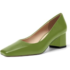 FOGEENA Womens Solid Party Square Toe Slip On Casual Matte Leather Chunky Low Heel Pumps Shoes 2.2 Inch