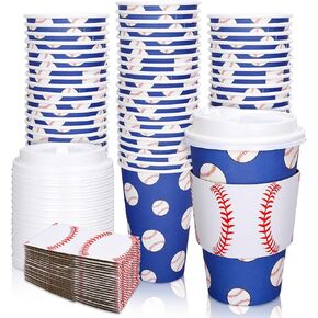 Whaline 50 Set Valentine's Day Disposable Coffee Cups with Lids and Sleeves Red White Love Heart Paper Drinking Cups for Wedding Anniversary Party Supplies