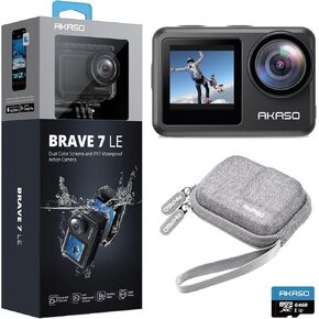 AKASO Brave 7 LE 4K30FPS Action Camera with 64GB MicroSD Card and Protective Mini Carrying Case Bundle