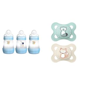 MAM Easy Start Anti Colic Baby Bottle 3 Pack, MAM Original Matte Baby Pacifier 2 Pack for Boy, 0-6 Months