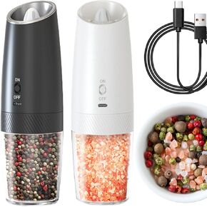 Gravity Electric Salt & Pepper Grinder Set Rechargeable, Kitchen Large Capacity 135ml Automatic Salt and Pepper Shakers for Outdoor Barbecue, Gifts for New Home House Warming, Couples