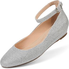 GOSERCE Ballet Flats Shoes for Women with Pointed Toe Low Wedge Ankle Strap Comfortable Dressy Casual Party Business Work Lady Shoes Summer