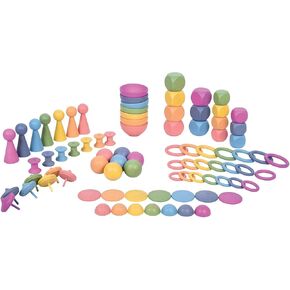TickiT Rainbow Wooden Super Set - Set of 84 - 12 Different Shapes in 7 Colors - Loose Parts Play Set for Babies and Toddlers 10m+ - Inspire Curiosity and Open-Ended Play