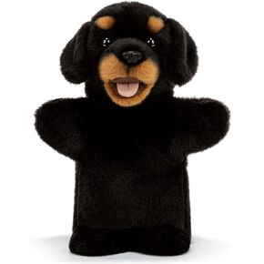 DEMDACO Animalcraft Black and Brown 11 Inch Stuffed Plush Puppet Burt The Rottweiler Dog