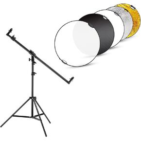 32 Inch/80cm Light Reflector Photography with Handle Grip 5 in 1 Collapsible Multi Disc Light Diffuser with Extendable Reflector Holder Arm with 78.7"/2m Tripod Light Stand