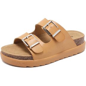 XTJSCBDSH Women's Platform Sandals Cork Footbed – Heeled Slides with Adjustable Double Buckles, Soft Comfort Flatform Clogs for Summer