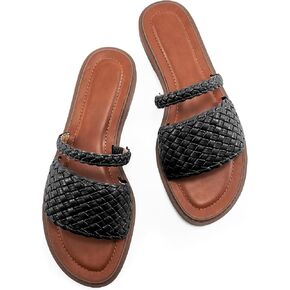 Slides for Women Comfort Sandals: Black 8 Summer Dressy Beach Braided Sandal - Ladies Casual Walking Shoes