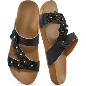 Ecetana Womens Slide Sandals Comfortable Dressy Summer Beach Flats Casual Fashion Slip On Walking Shoes