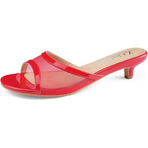 Z.Oufeier Women's Mesh Low Kitten Heeled Slide Sandals Round Open Toe Slip On Mules For Party Dress Wedding