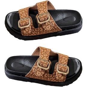 Women's Leopard Print Platform Sandals Metal Buckle Open Toe Summer Outdoor Shoes