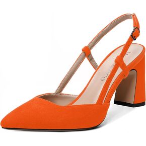 MODENCOCO Womens Slingback Evening Sexy Pointed Toe Suede Fashion Buckle Block High Heel Pumps Shoes 3.3 Inch