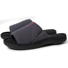 Washable Men's Open Toe House Slippers Lightweight Elastic Top Comfy Slip on Indoor Slippers for Men Breathable Non-Slip Soft Bedroom for All Season Black GreyBlack NavyBlue US8-14 in Kuwait