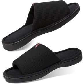 Washable Men's Open Toe House Slippers Lightweight Elastic Top Comfy Slip on Indoor Slippers for Men Breathable Non-Slip Soft Bedroom for All Season Black GreyBlack NavyBlue US8-14