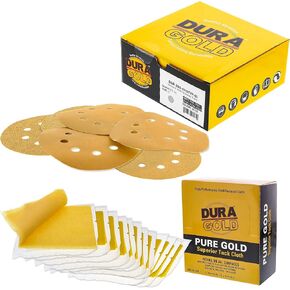 Dura-Gold Premium - Variety Pack - 5" Gold Sanding Discs & Dura-Gold - Pure Gold Superior Tack Cloths - Tack Rags (Box of 12)