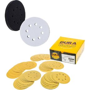 Dura-Gold Variety Pack 5" Sandpaper Discs, 8 Hole Pattern & Soft Density Interface Pads