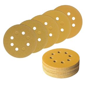 50PCS 5-Inch 8-Hole Hook and Loop Saning Disc Assortment:60 80 120 220 320 Assorted Grit Round Sandpaper Discs for Wood/Metal/Drywall Random Orbital Sander