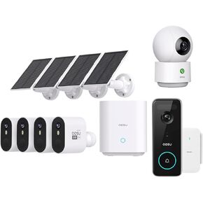 AOSU 5MP SolarCam Max System 4-Cam-Kit + 5MP Doorbell Camera + 3MP Indoor Camera (Homebase are not Compatible with Each Other, Independent)