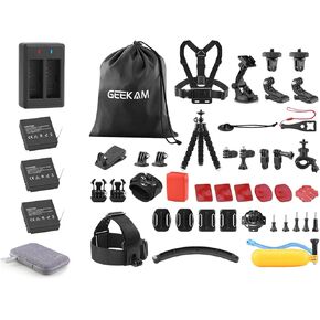 3 x 1350mAh Battery and Charger with Action Camera Accessories Kit for AKASO Brave 7 LE (Not for Brave 7), Victure AC940/AC960, XTU S3, WOLFANG ‎GA400/GA420, Campark V40