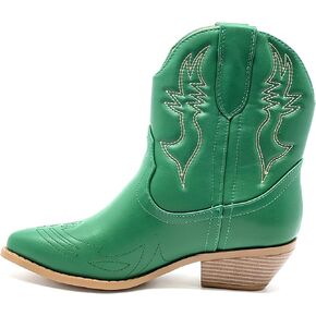 Soda Women Cowgirl Cowboy Western Stitched Ankle Boots Pointed Toe Short Booties Rigging-S Green PU Size 9