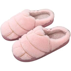 Women's Men's Concha Slippers - Cute Mexico Bread Winter Warm Couple Plush Fuzzy Indoor Shoes Pink 44-45