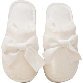 OYOANGLE Women's Bow Decor Faux Fur Cozy Plush Round Toe Warm Home Slippers