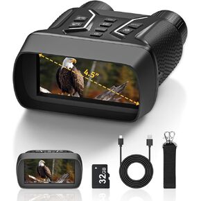 CVLIFE 4.5" Large Screen Night Vision Binoculars, 4K High Definition Video & 36MP Image Binoculars with 7-Level Adjustable IR, 8X Electronic Zoom, 32GB Storage for Camping and Observation