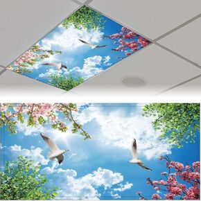 2PCS Fluorescent Light Covers for Classroom Ceiling Lights Magnetic Light Covers,Fluorescent Light Filters for School Home Office Drop Ceiling Lamp Decor Light Filters 4x2Feet(Palm)