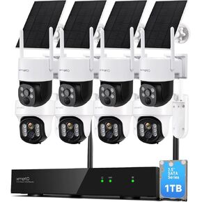 XMARTO 2K Auto-Track PTZ Wireless Security Camera System Outdoor, 10CH 4K Dual-WiFi NVR with 4X AI Tracking WiFi Security Cameras, 1TB Storage +4* Starlight Night Color PTZ Solar Security Camera