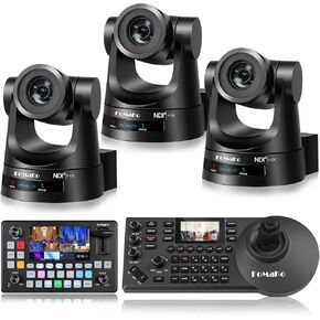 FoMaKo NDI Camera 30X Optical Zoom NDI PTZ Camera HDMI(3pcs) +KC601 Pro Video Mixer Switcher+ KC608 Pro PTZ Controller (BN302 + KC601 + KN30A)