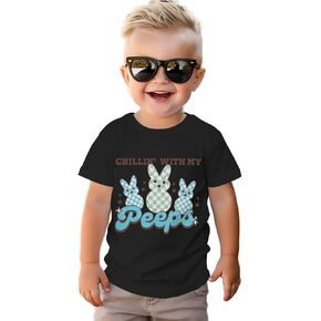 Toddler Boys Easter Shirt Funny Bunny Graphic T-Shirt Kids Rabbit Chillin with My Peeps Short Sleeve Tee Tops