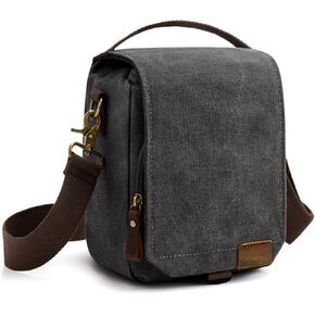S-ZONE Camera Bag Small DSLR SLR Mirrorless Water-resistant Canvas Crossbody Shoulder Purse Camera Case Photographer Black