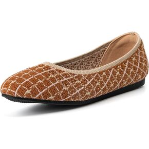 Closed Round Toe Knit Flat Shoes for Women Soft Slip On Women's Walking Ballet Flats Comfort Work Dress Knitted Flats Shoes Casual Lightweight
