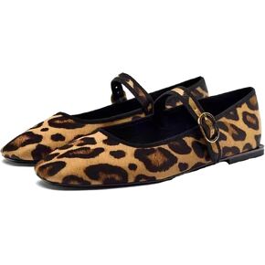 Mary Jane Flat Snap Leopard Square Toe Flats Comfortable Square Toe Flats in Saudi Arabia