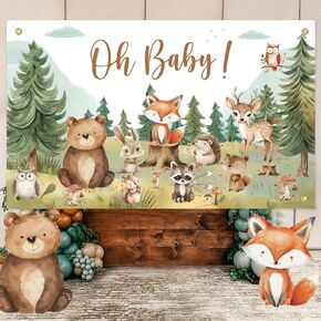 Woodland Baby Shower Decorations Backdrop Banner, Large Size 3Ft x 5Ft Woodland Animals Theme Photo Backdrop