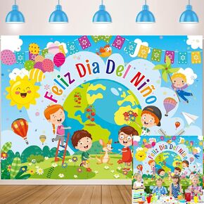 XCKALI Feliz Dia Del Niño Backdrop Feliz Dia Del Niño Kids Party Decorations Colorful Student Children's Day of School Classroom Decorations 7x5FT